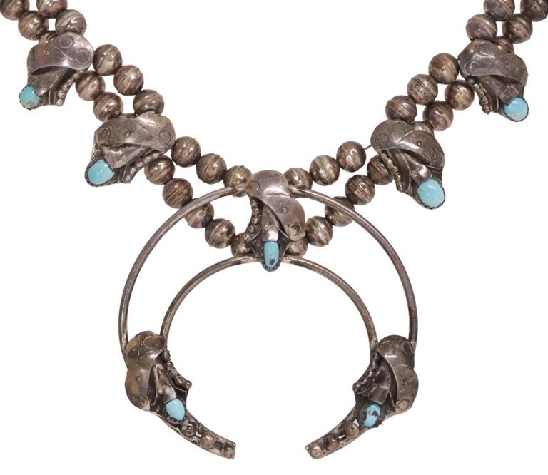 Silver Turquoise Squash Blossom Necklace