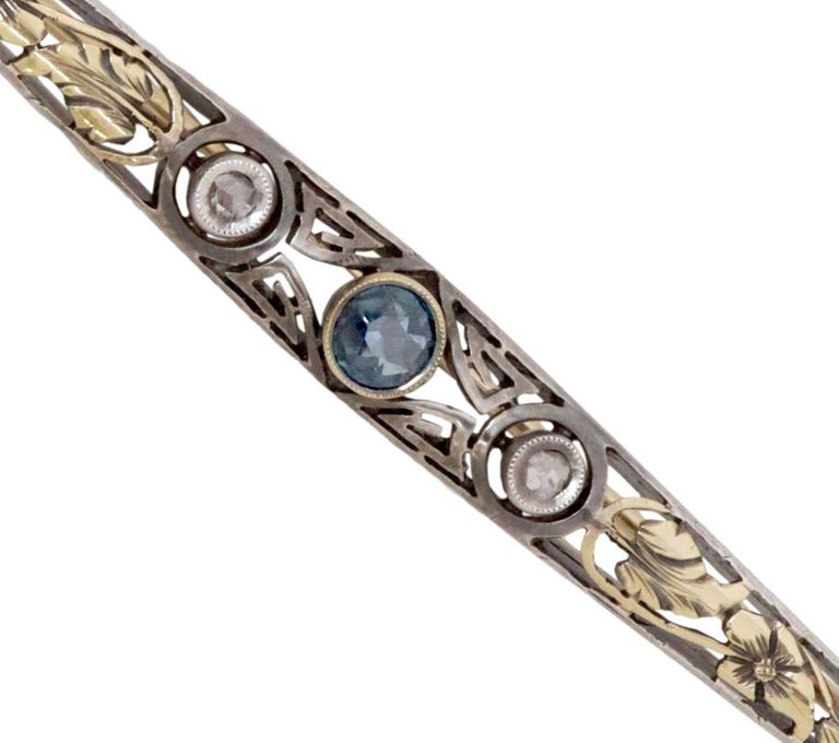 18k Gold Sapphire and Diamond Brooch