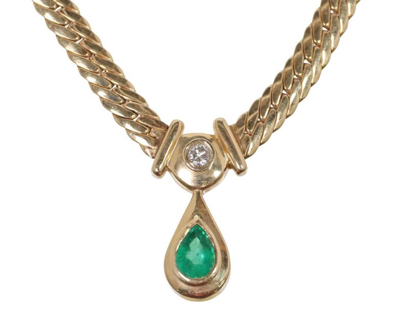 14k Gold Emerald and Diamond Pendant Necklace
