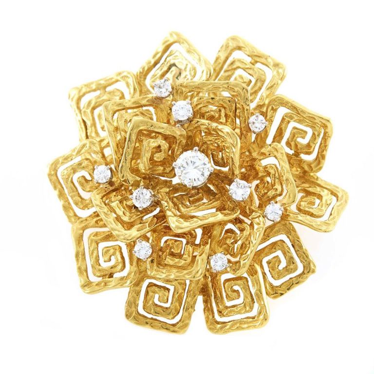 18k Gold Diamond Flower Brooch/Pendant