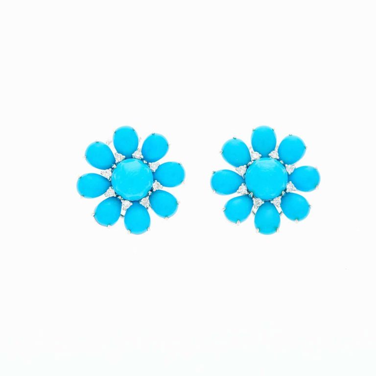 14k White Gold Turquoise and Diamond Earrings