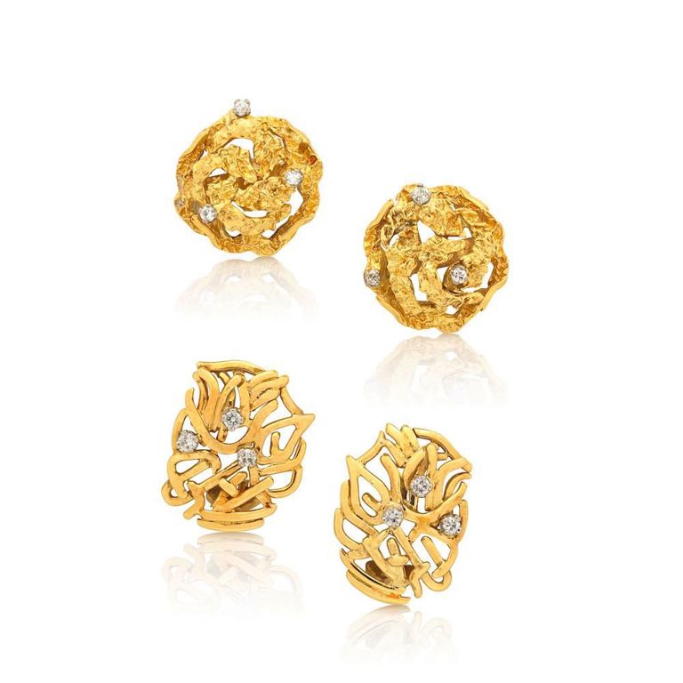 Two Pairs of 17k Gold Diamond Earrings