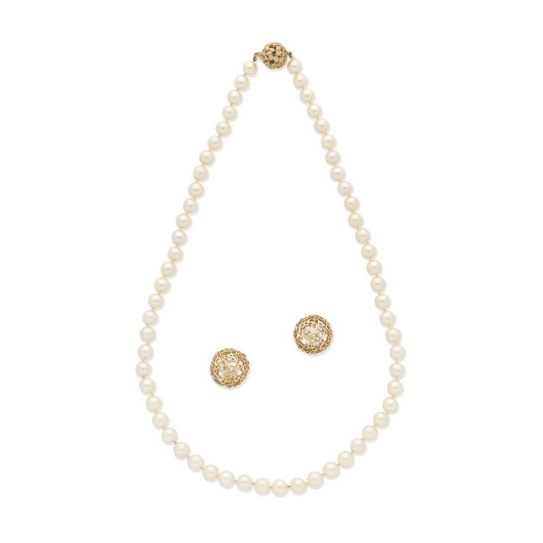 Diamond Earrings and Cultured Pearl Necklace