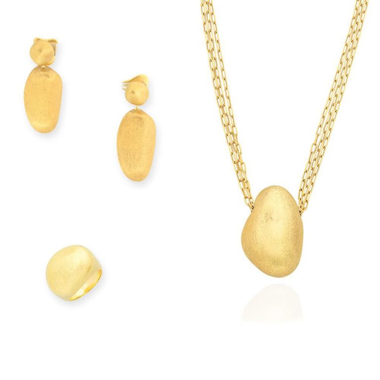 18k Gold Necklace, Earrings and Ring Set