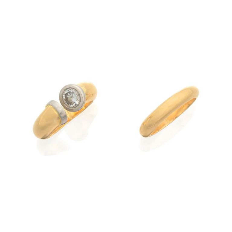 18k Gold Diamond Ring and Gold Band