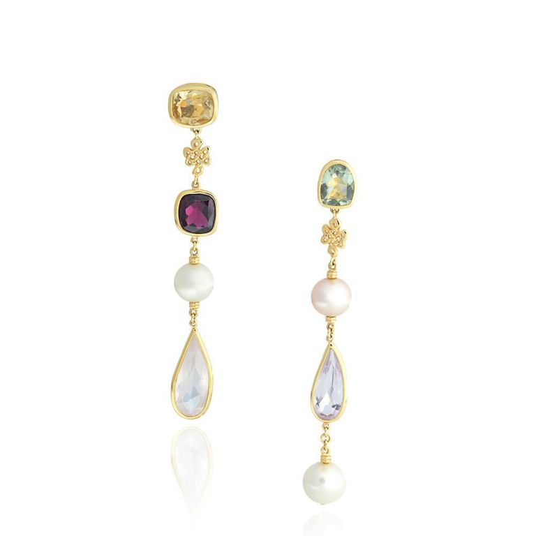 18k Gold Cultured Pearl and Gemstone Earrings