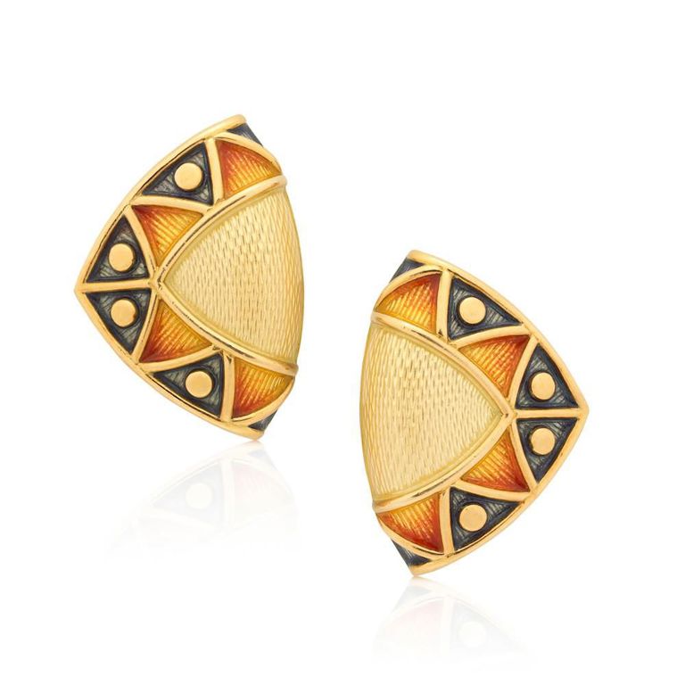 Pair of 18k Yellow Gold Enamel Earrings