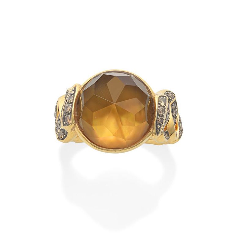 18k Gold Quartz and Diamond Ring