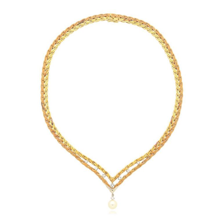 Cultured Pearl and Diamond Necklace