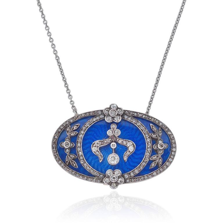 Diamond and Enamel Pendant Necklace