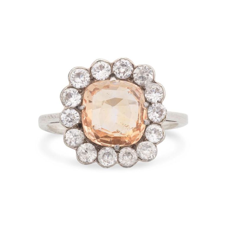 Silver Orange and White Sapphire Ring