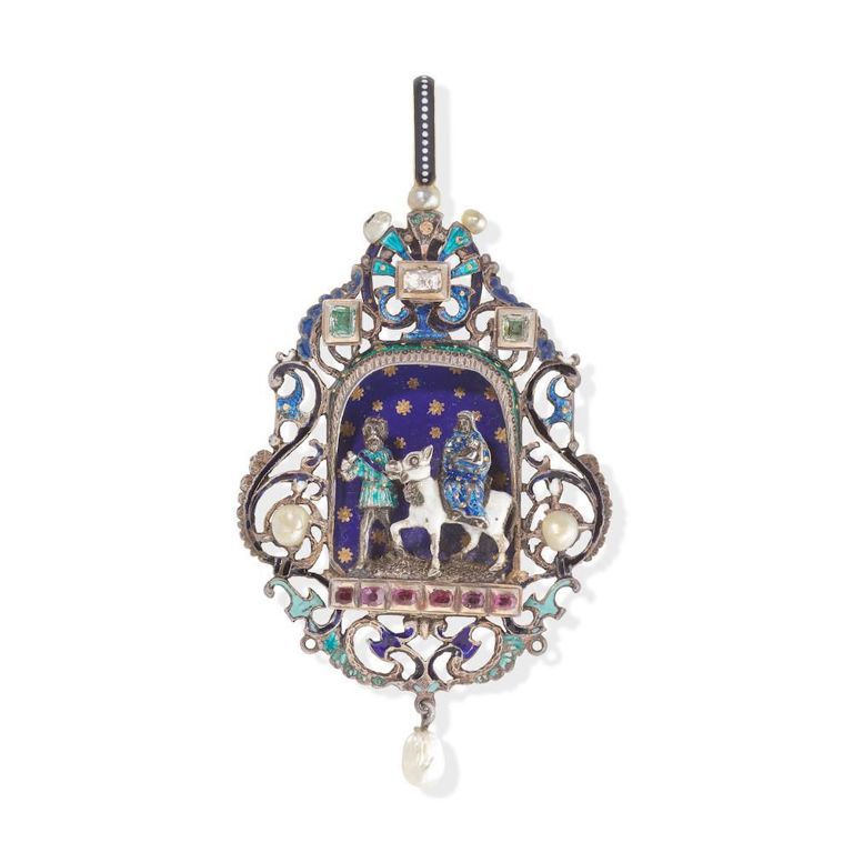 Silver Enamel and Gem-Set Pendant