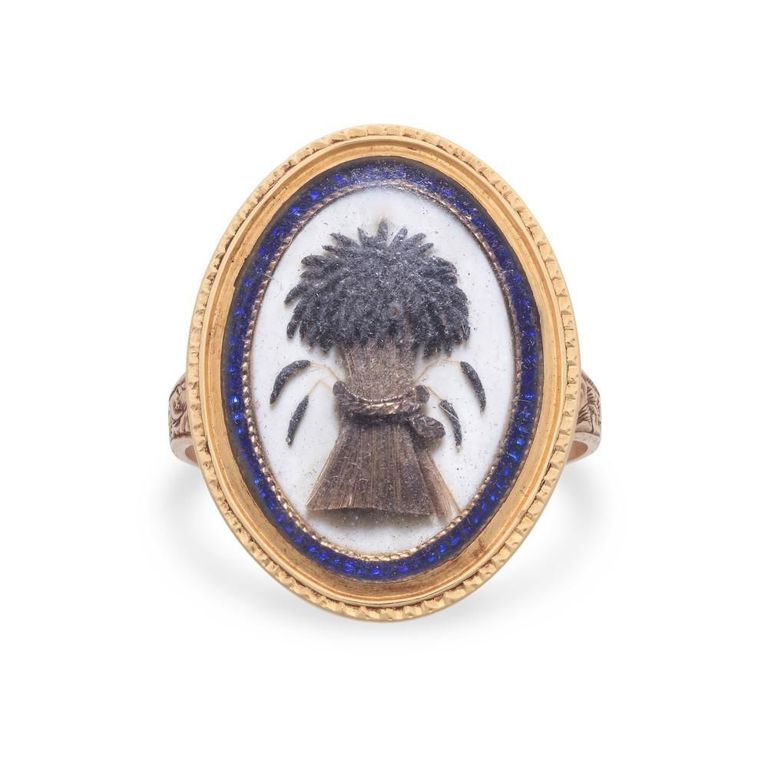 Enamel and Hairwork Memorial Ring