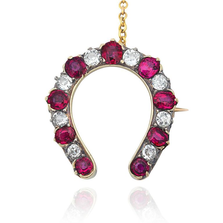 Ruby and Diamond Horseshoe Brooch