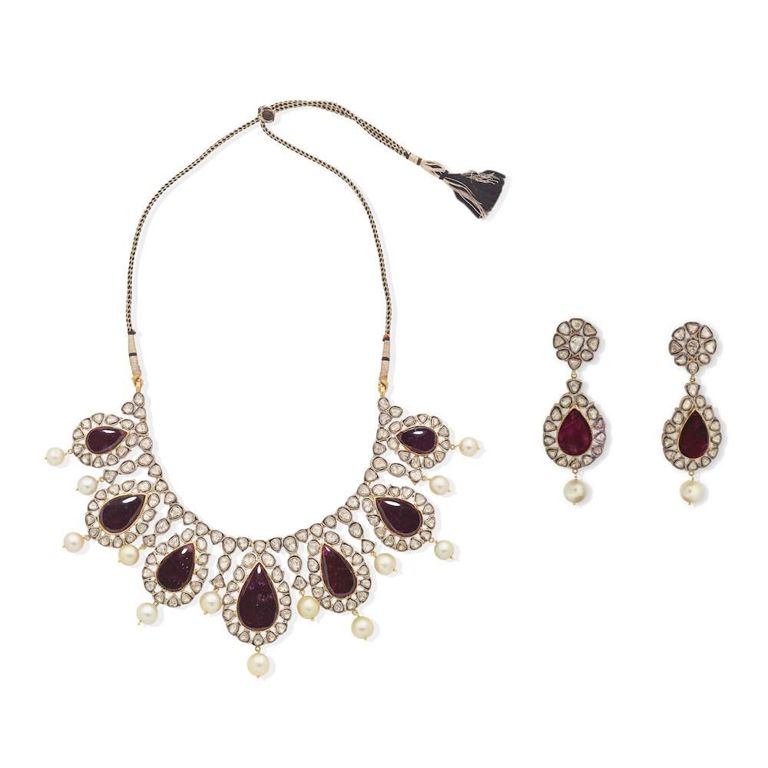 Tourmaline, Diamond and Pearl Jewelry Suite