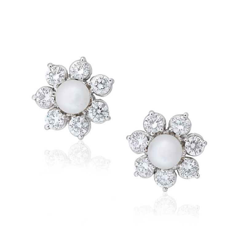 Cultured Pearl and Diamond Earrings