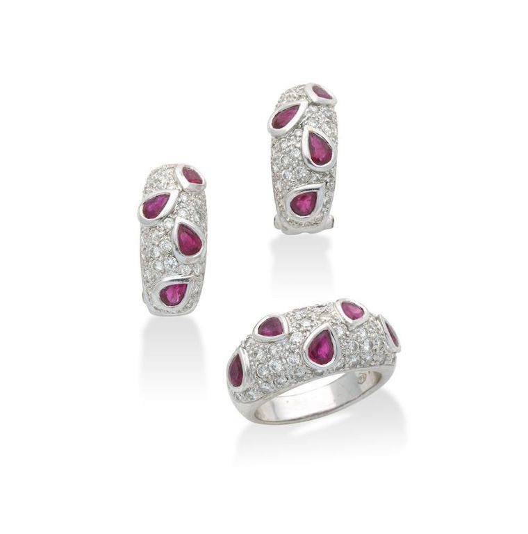 Ruby and Diamond Ring and Earrings