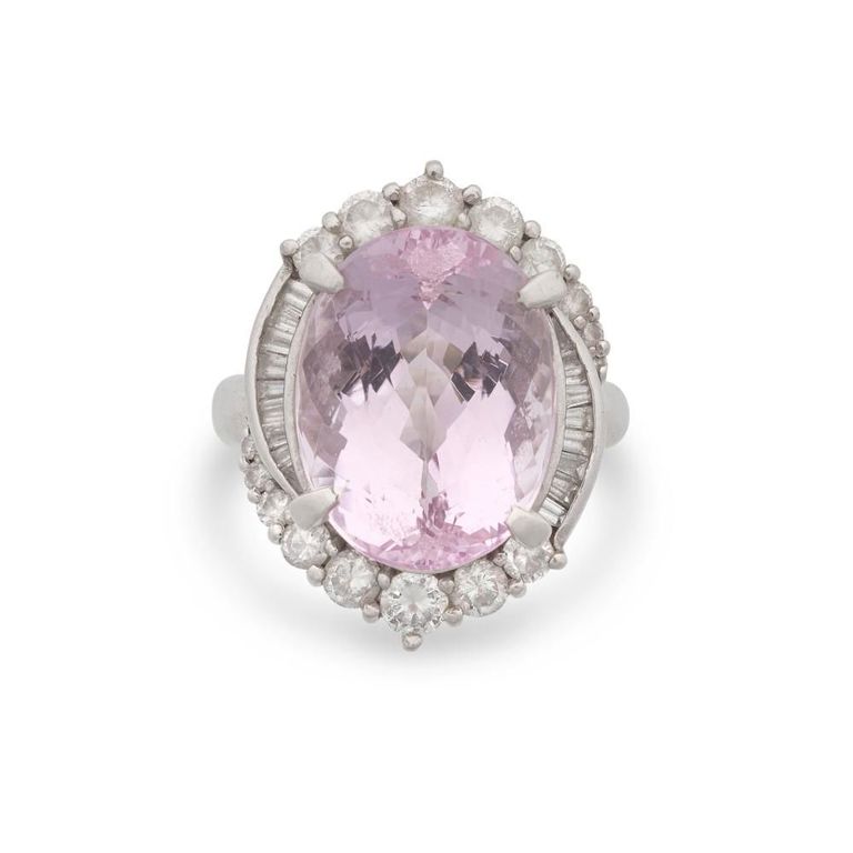 Platinum Kunzite and Diamond Ring