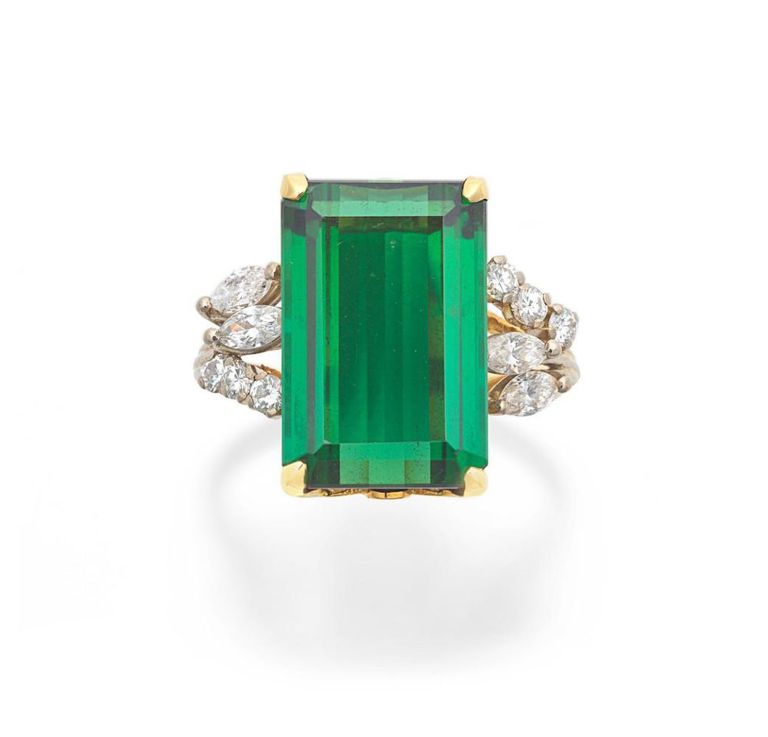 Green Tourmaline and Diamond Ring