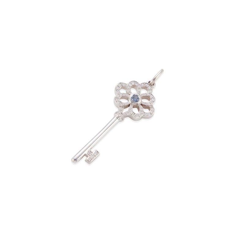 18k White Gold Sapphire and Diamond Pendant