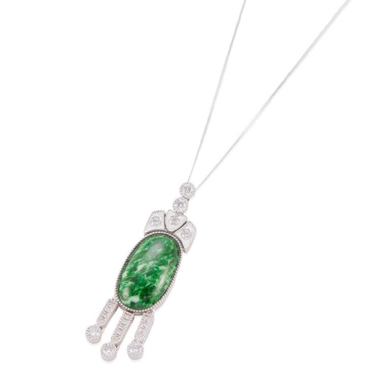 Platinum, Jade and Diamond Pendant Necklace