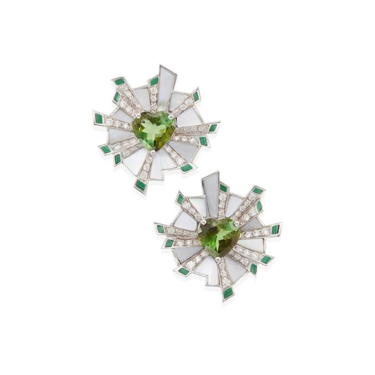 18k White Gold Gem-Set and Diamond Earrings