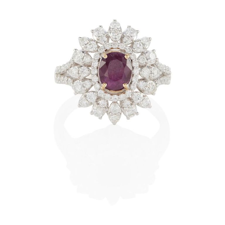 18k White Gold Pink Sapphire and Diamond Ring