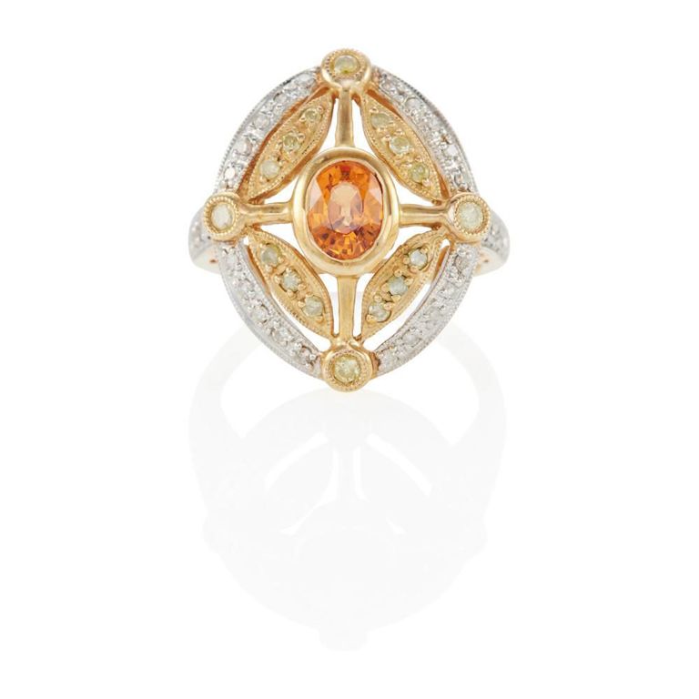 14k Bi-Color Gold Citrine and Diamond Ring