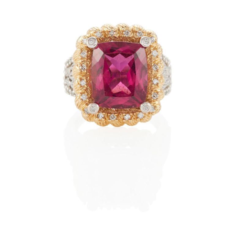 14k Bi-Color Gold Garnet and Diamond Ring