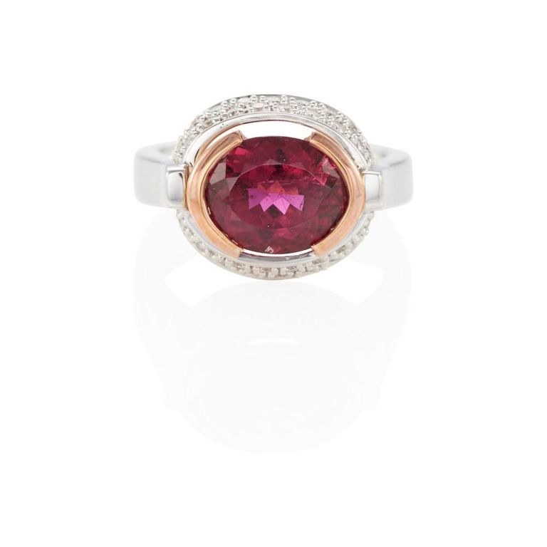 14k Bi-Color Gold Garnet and Diamond Ring