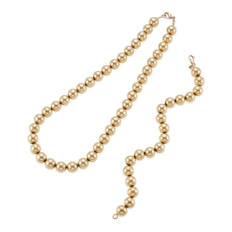 14k Yellow Gold Bead Necklace and Bracelet