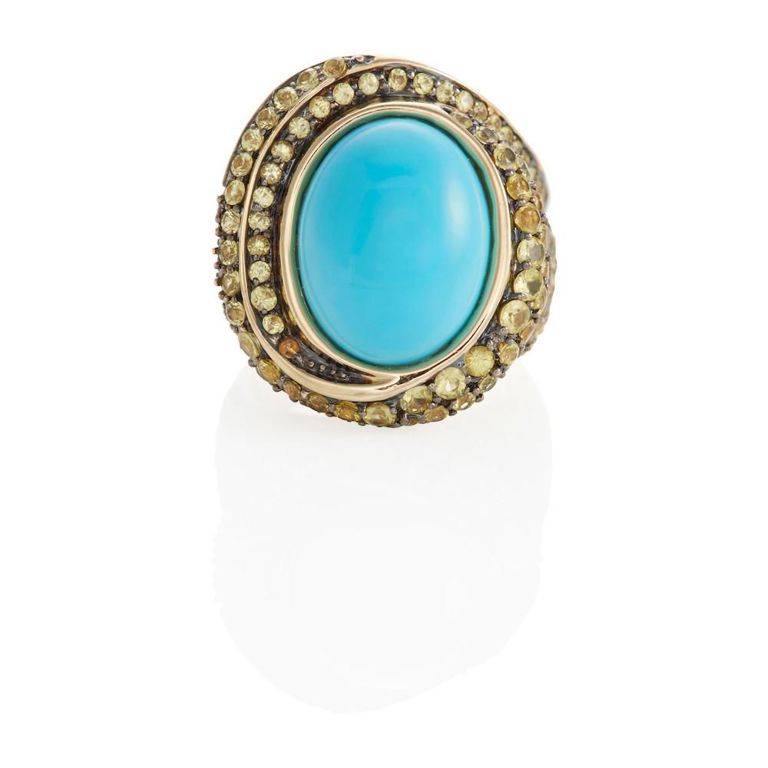 14k Gold Turquoise and Yellow Sapphire Ring