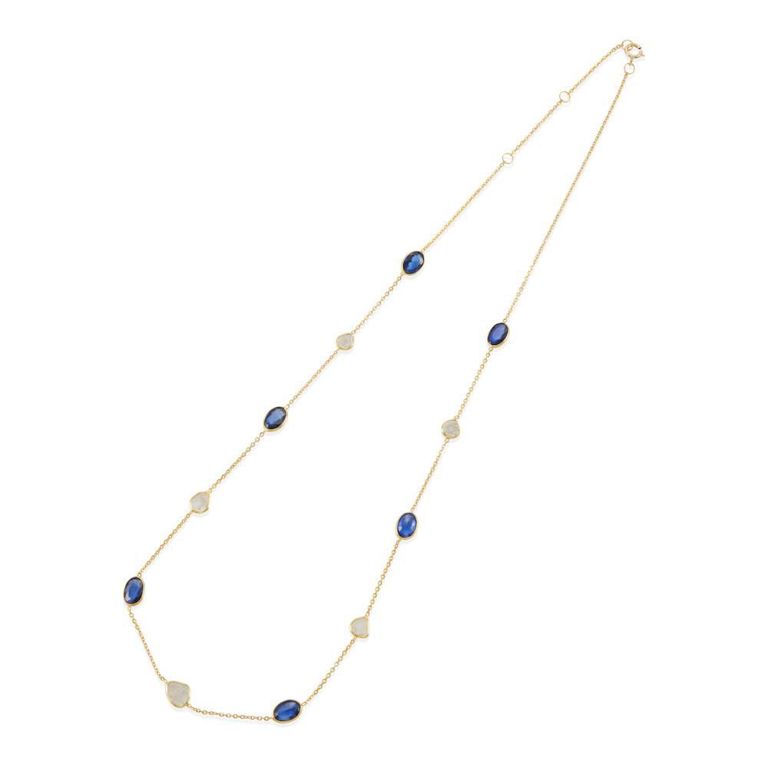 18k Yellow Gold Sapphire and Diamond Necklace