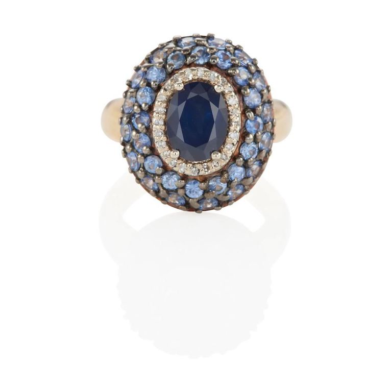 14k Bi-Color Gold Sapphire and Diamond Ring