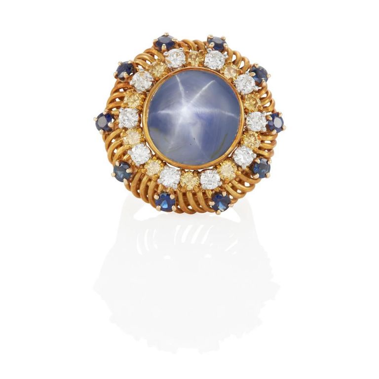 Star Sapphire and Diamond Ring