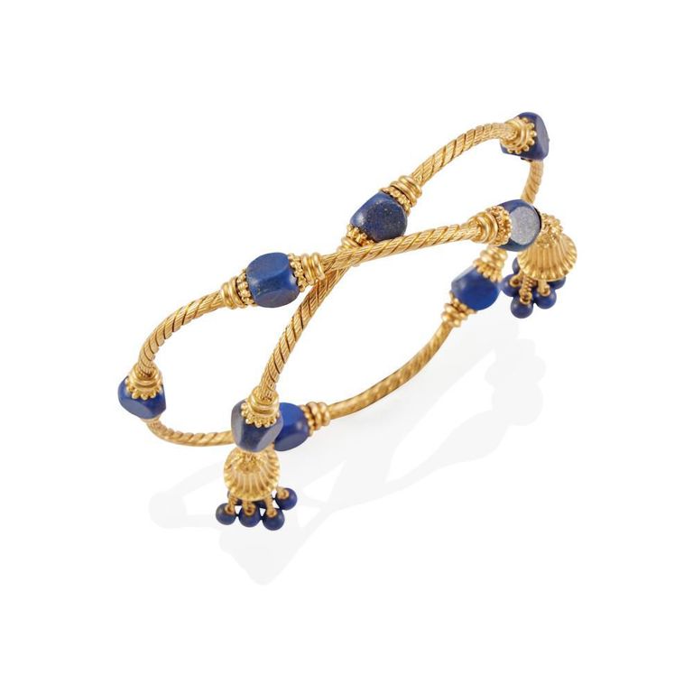 18k Yellow Gold Lapis Lazuli Arm Cuff