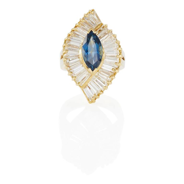 18k Yellow Gold Sapphire and Diamond Ring