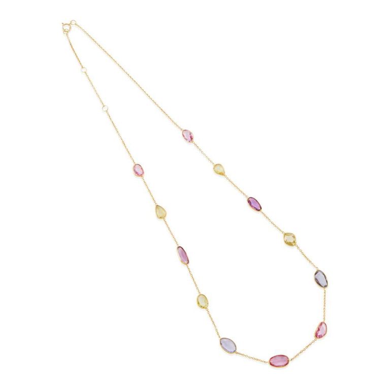 18k Yellow Gold Multi-Color Sapphire Necklace