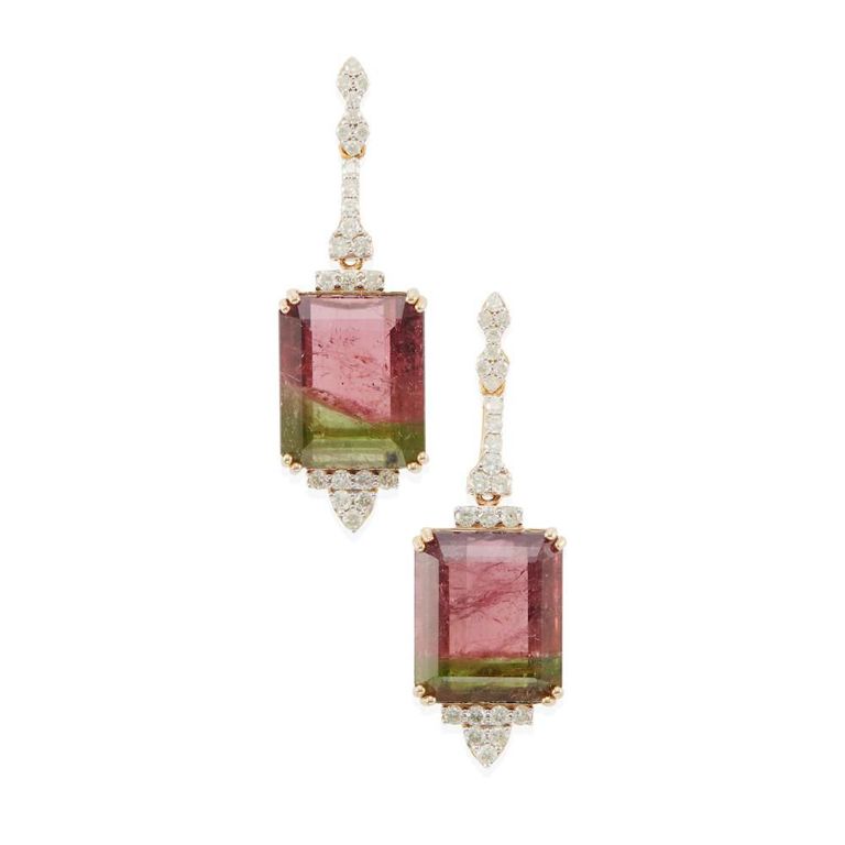 Bi-Color Tourmaline and Diamond Earrings