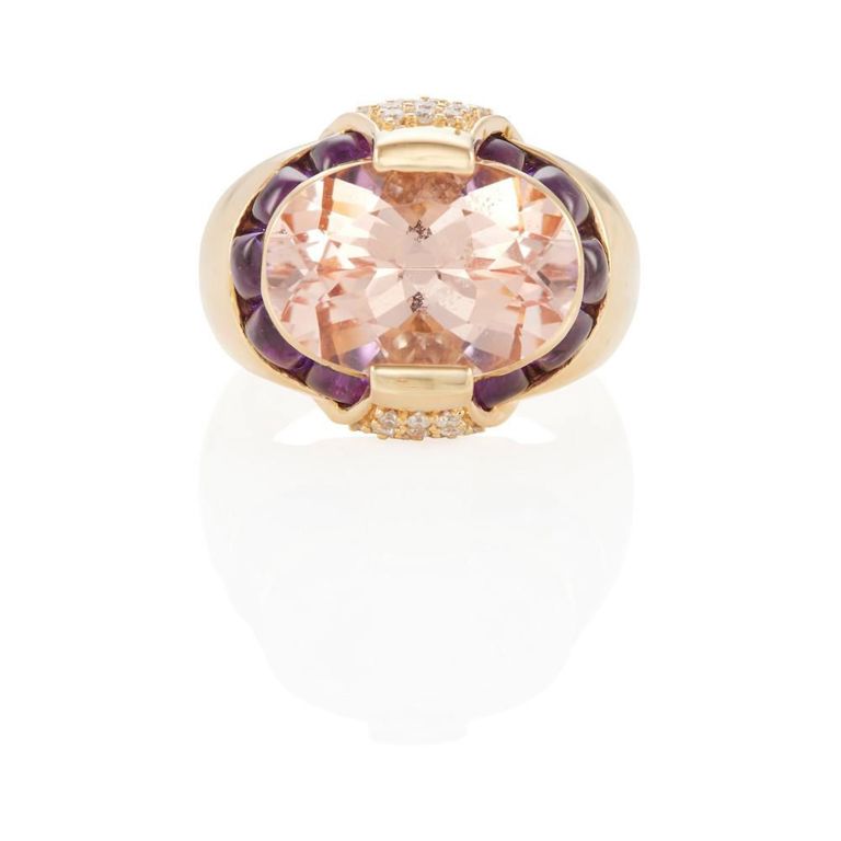 Morganite, Amethyst and Diamond Ring