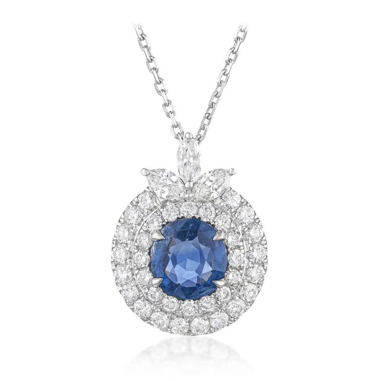 Burmese Sapphire and Diamond Pendant Necklace