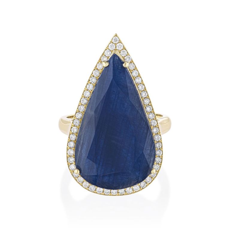 18k Yellow Gold Sapphire and Diamond Ring