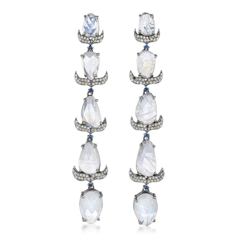 Silver Moonstone and Diamond Earrings