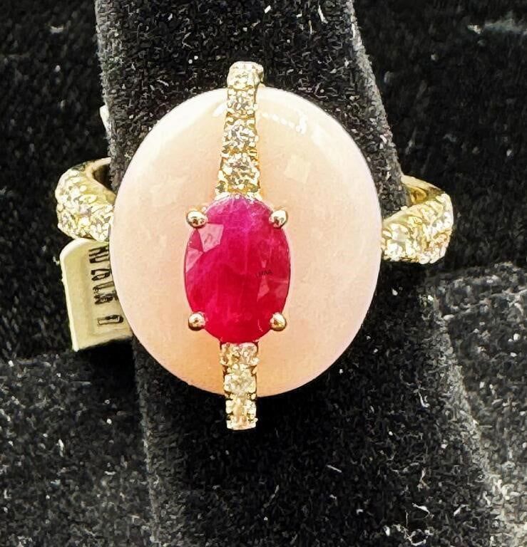 14k Yellow Gold Ruby, Opal and Diamond Ring