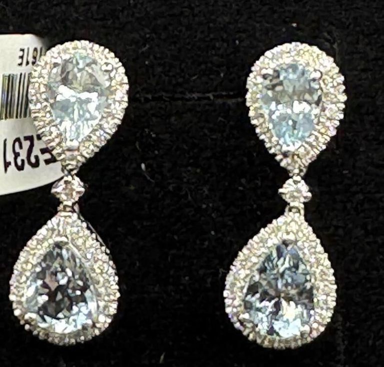 14k White Gold Aquamarine and Diamond Earrings