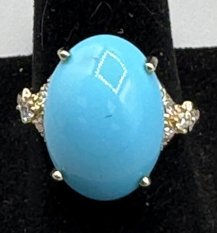 14k Yellow Gold Turquoise and Diamond Ring