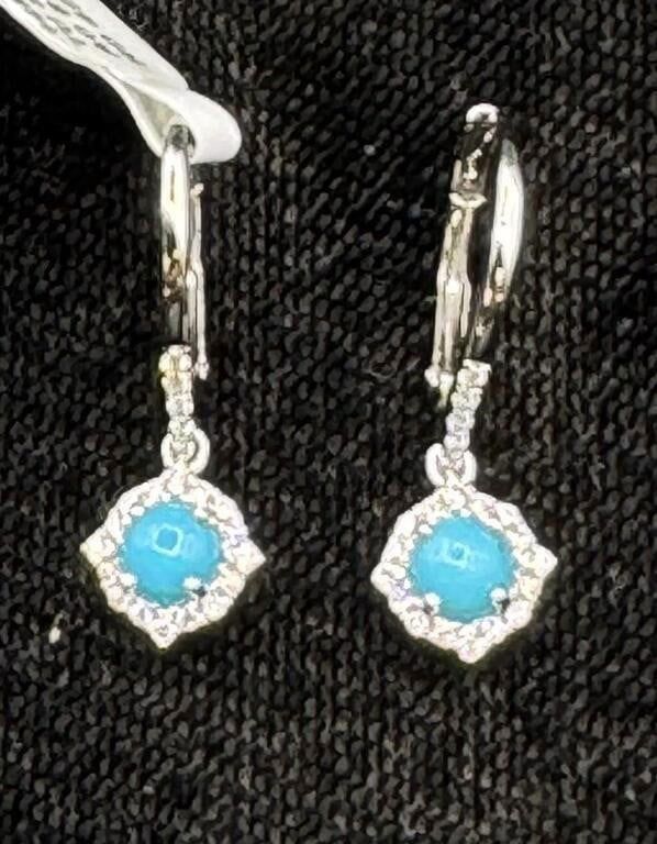 14k White Gold Turquoise and Diamond Earrings