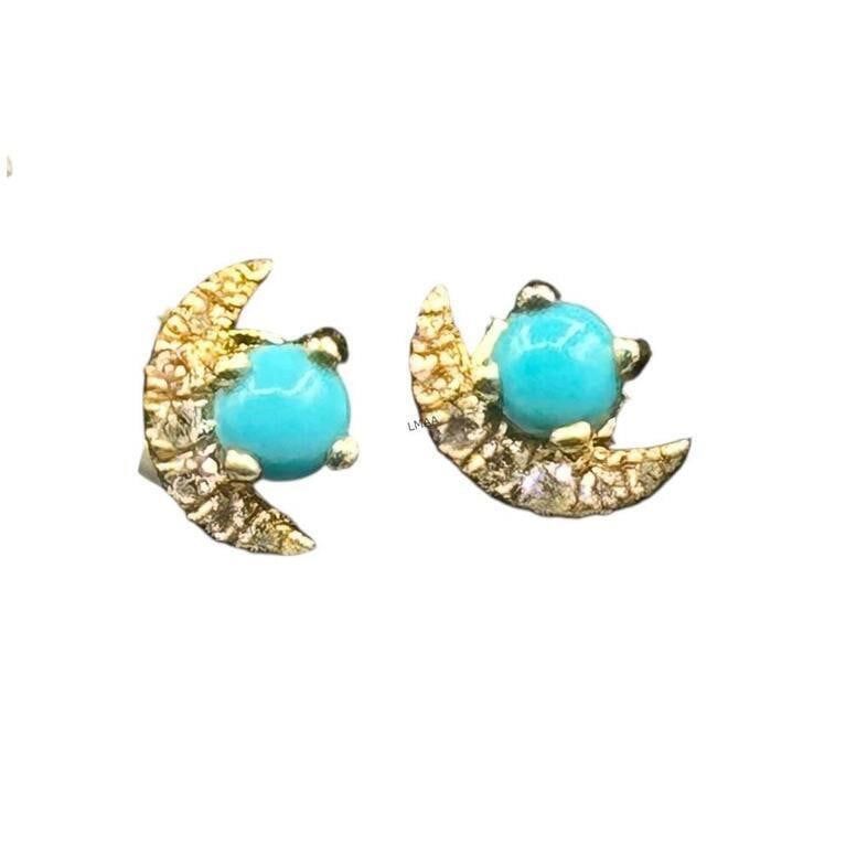 18k Yellow Gold Turquoise and Diamond Earrings