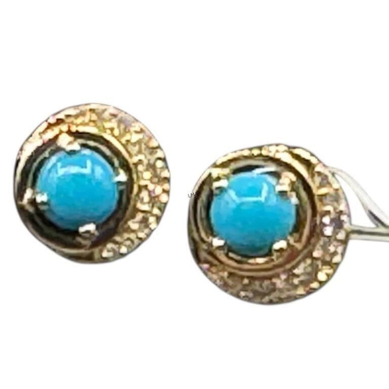 14k Yellow Gold Turquoise and Diamond Earrings