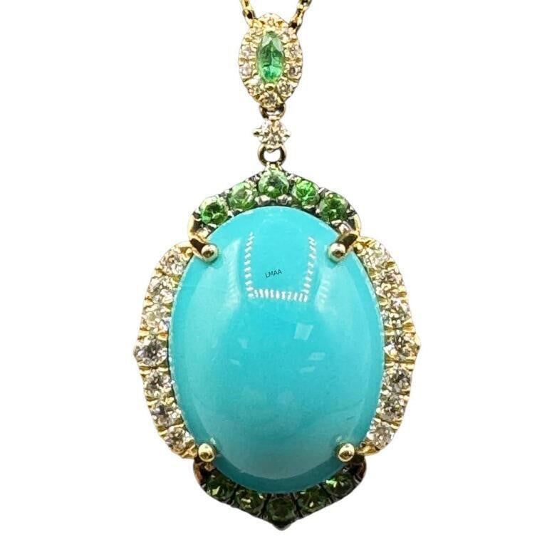 14k Gold Gemstone and Diamond Pendant Necklace